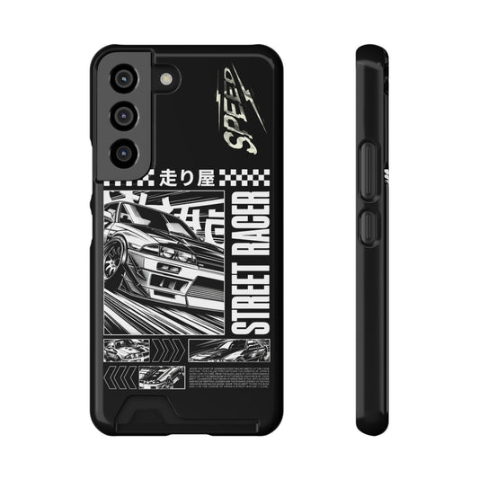 Street Race Phone Case with Card Holder, Racer's Gift, Car Enthusiast Accessory, Unique Phone Cover, Birthday Present, Modern Style