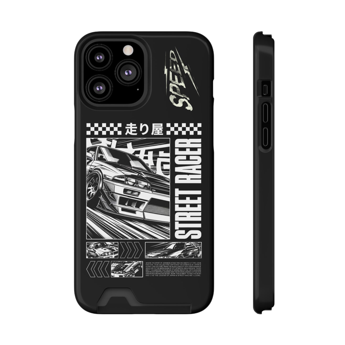 Street Race Phone Case with Card Holder, Racer's Gift, Car Enthusiast Accessory, Unique Phone Cover, Birthday Present, Modern Style