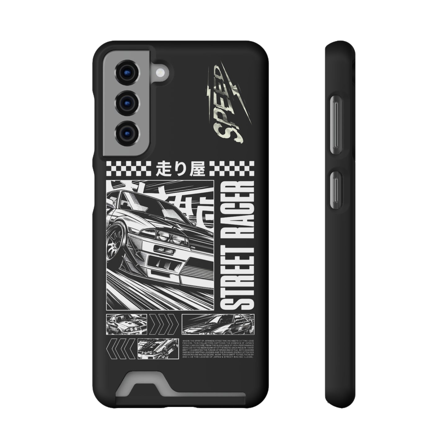 Street Race Phone Case with Card Holder, Racer's Gift, Car Enthusiast Accessory, Unique Phone Cover, Birthday Present, Modern Style