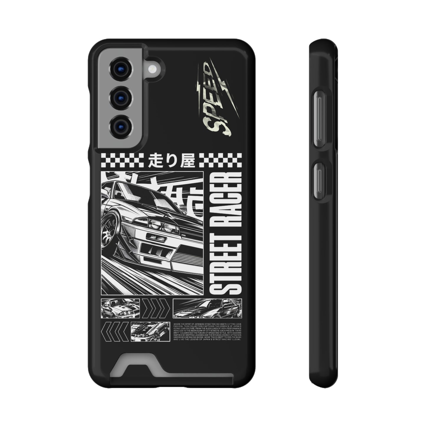 Street Race Phone Case with Card Holder, Racer's Gift, Car Enthusiast Accessory, Unique Phone Cover, Birthday Present, Modern Style