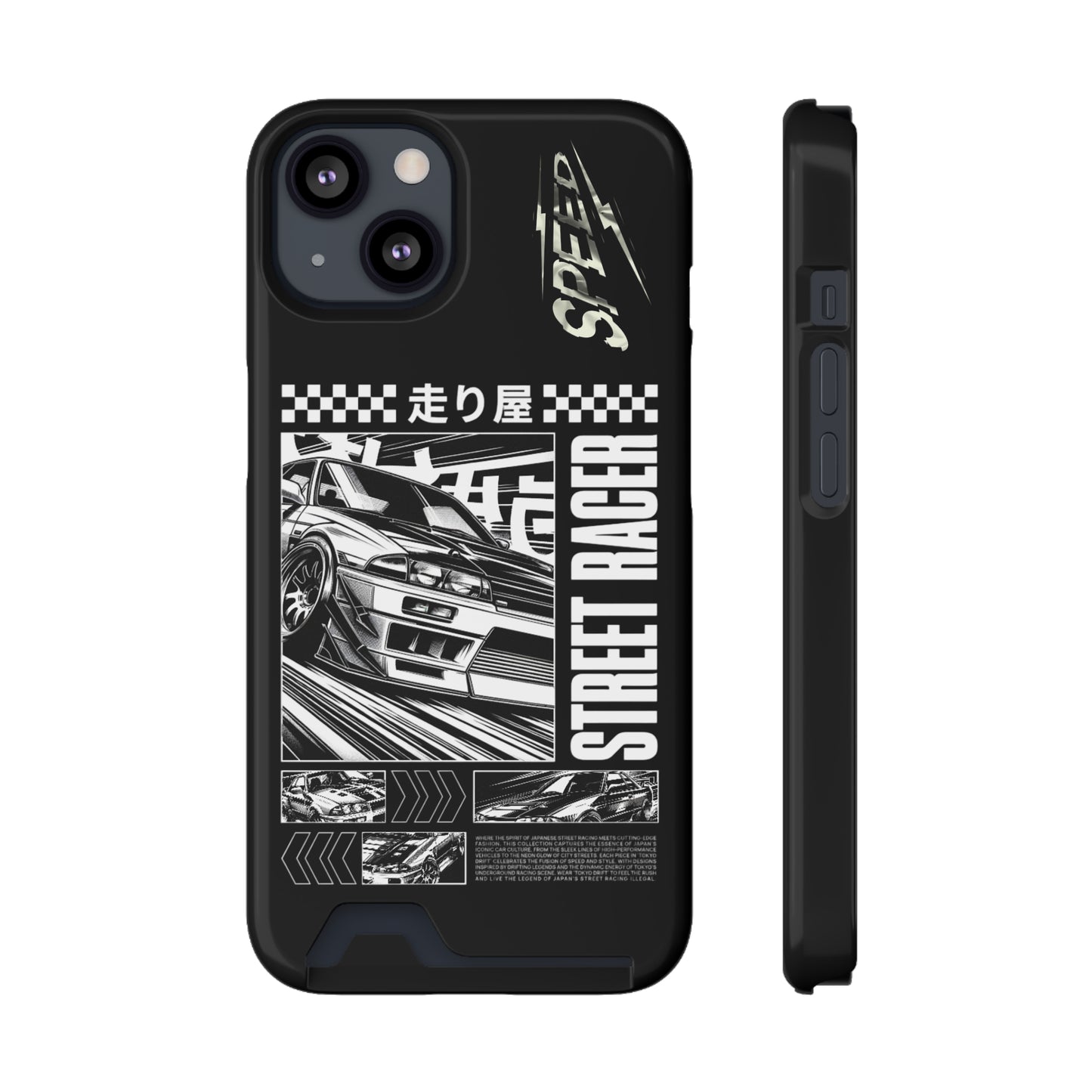 Street Race Phone Case with Card Holder, Racer's Gift, Car Enthusiast Accessory, Unique Phone Cover, Birthday Present, Modern Style