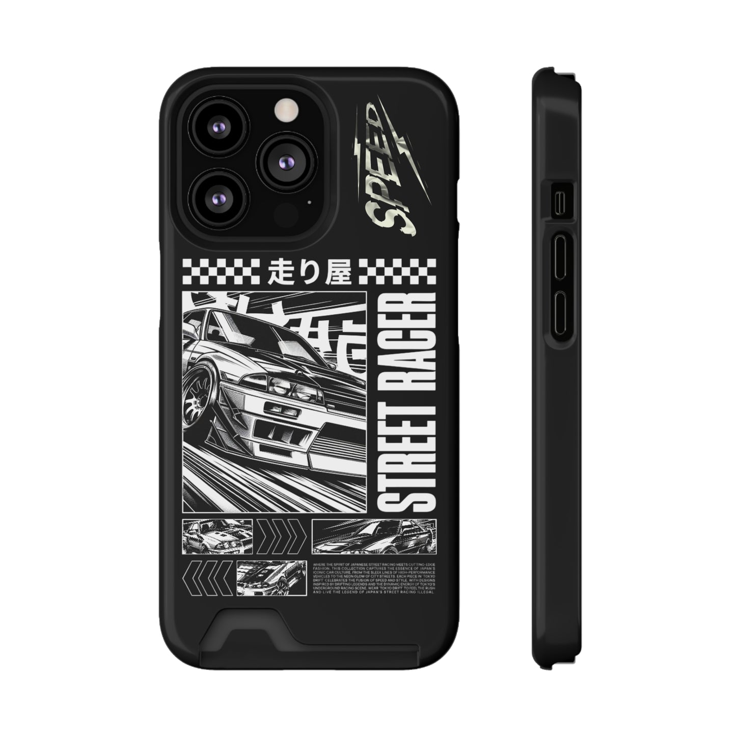 Street Race Phone Case with Card Holder, Racer's Gift, Car Enthusiast Accessory, Unique Phone Cover, Birthday Present, Modern Style