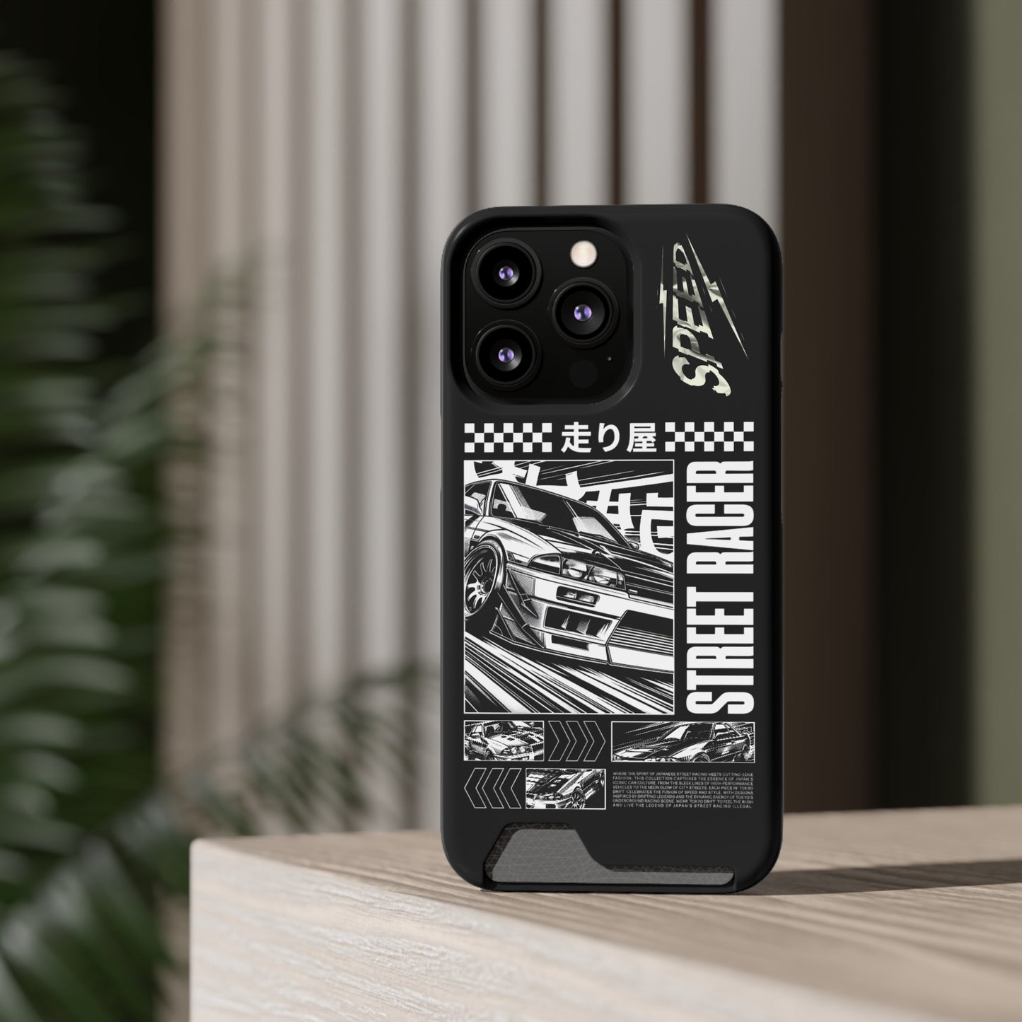 Street Race Phone Case with Card Holder, Racer's Gift, Car Enthusiast Accessory, Unique Phone Cover, Birthday Present, Modern Style