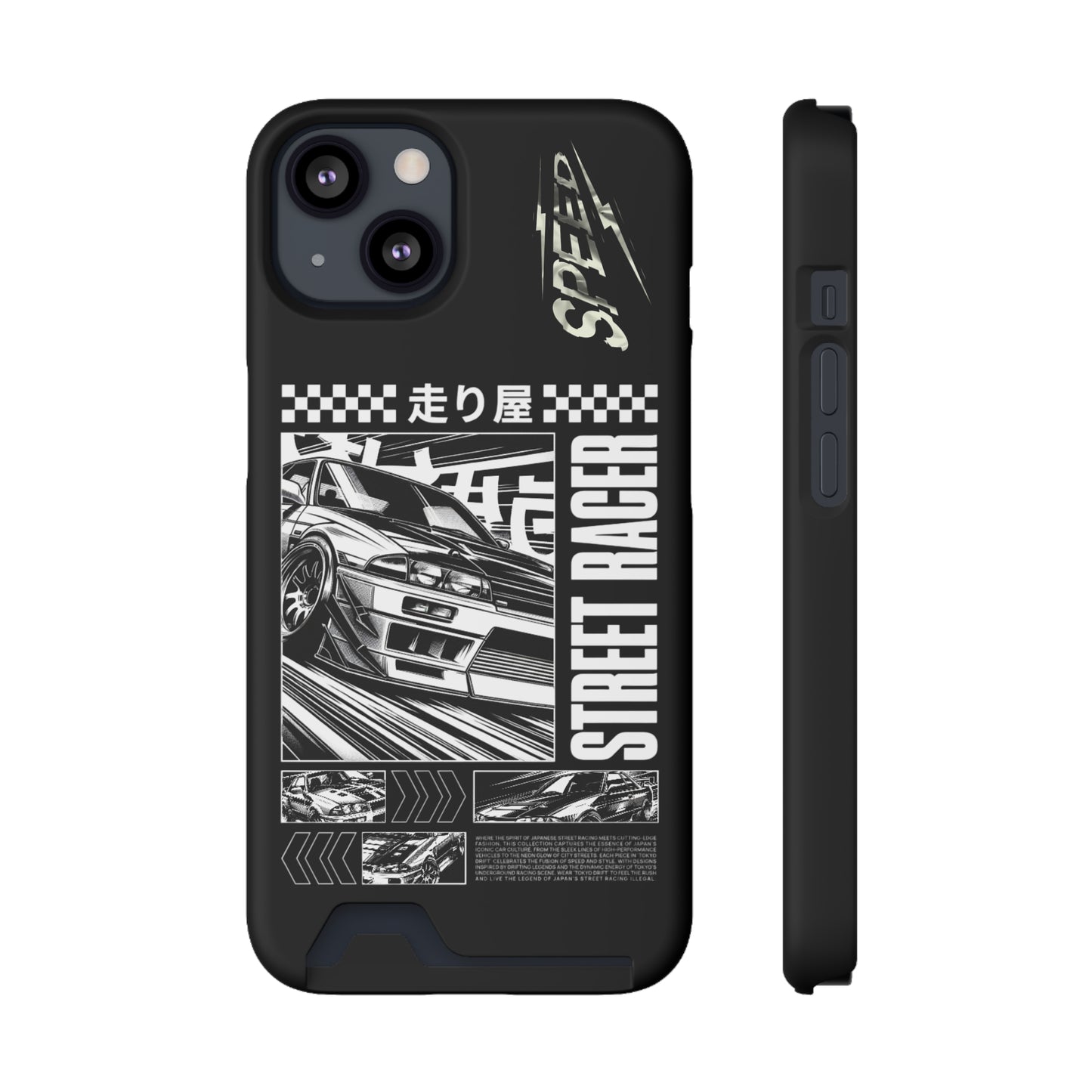 Street Race Phone Case with Card Holder, Racer's Gift, Car Enthusiast Accessory, Unique Phone Cover, Birthday Present, Modern Style