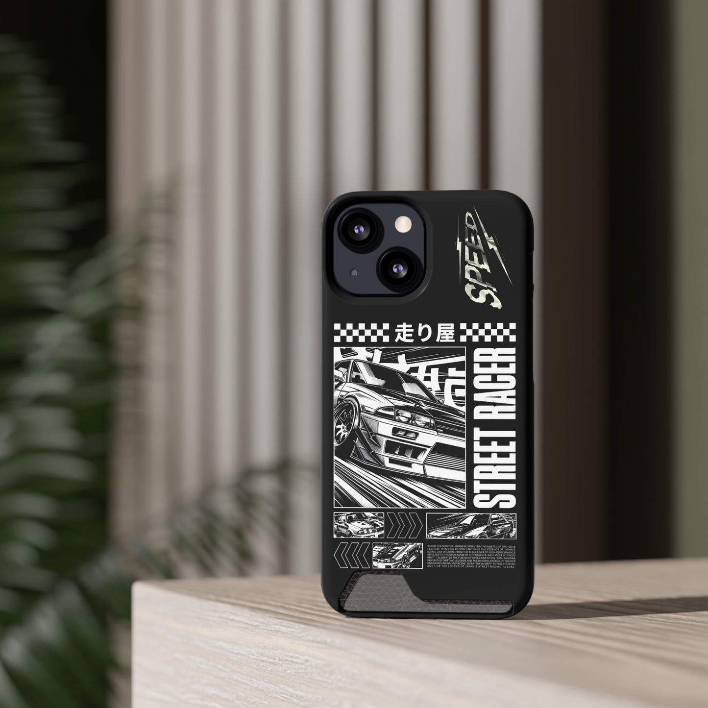 Street Race Phone Case with Card Holder, Racer's Gift, Car Enthusiast Accessory, Unique Phone Cover, Birthday Present, Modern Style