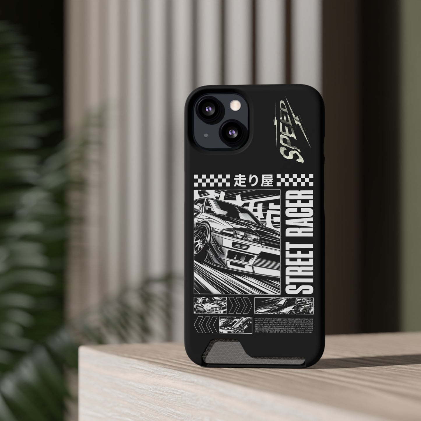 Street Race Phone Case with Card Holder, Racer's Gift, Car Enthusiast Accessory, Unique Phone Cover, Birthday Present, Modern Style