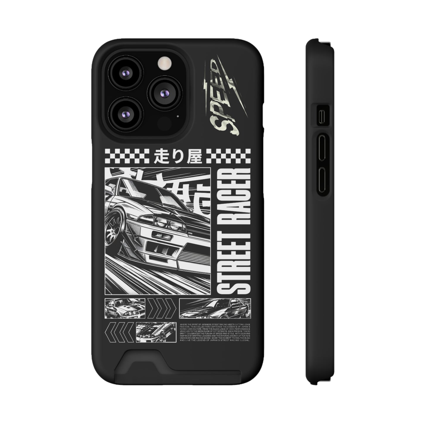 Street Race Phone Case with Card Holder, Racer's Gift, Car Enthusiast Accessory, Unique Phone Cover, Birthday Present, Modern Style