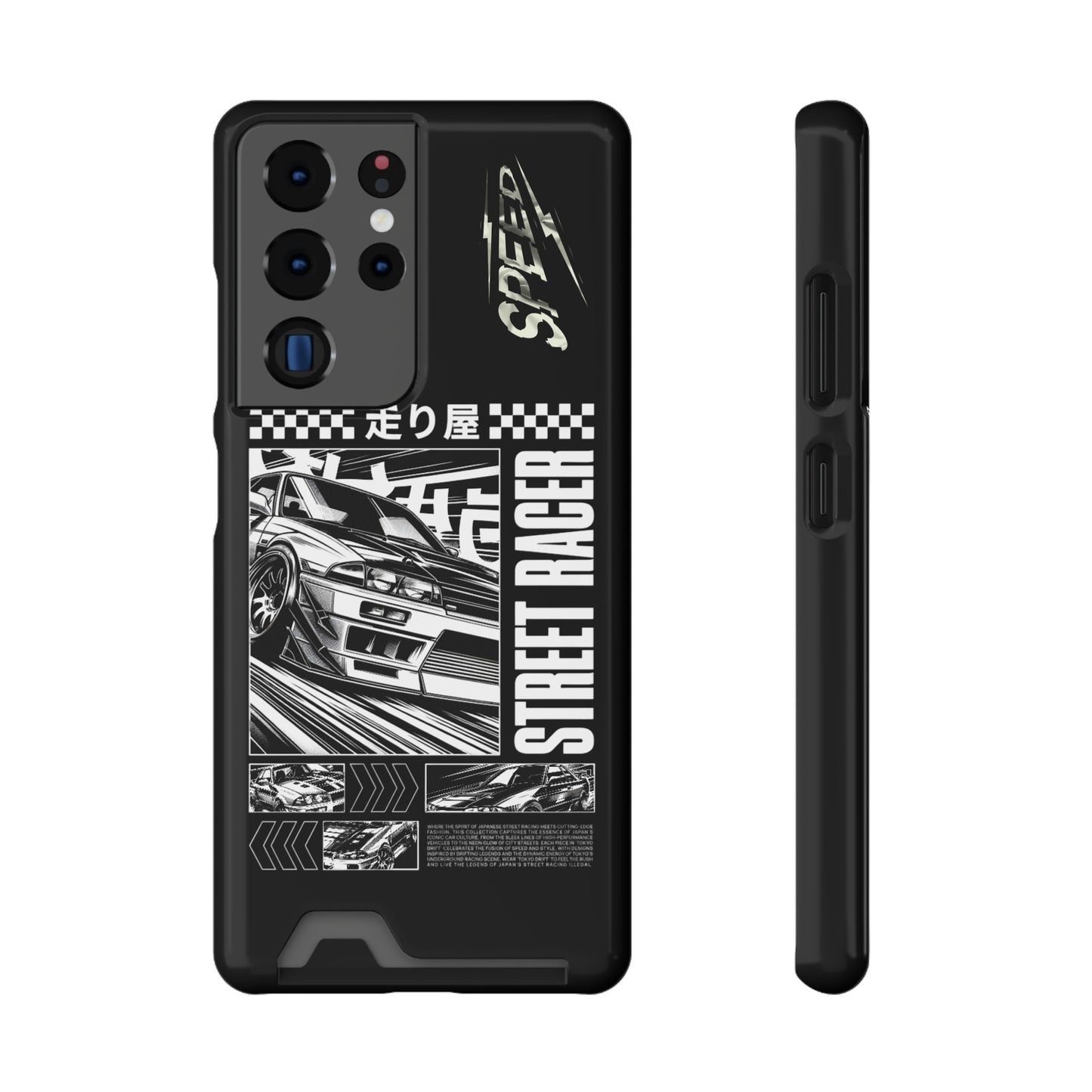 Street Race Phone Case with Card Holder, Racer's Gift, Car Enthusiast Accessory, Unique Phone Cover, Birthday Present, Modern Style