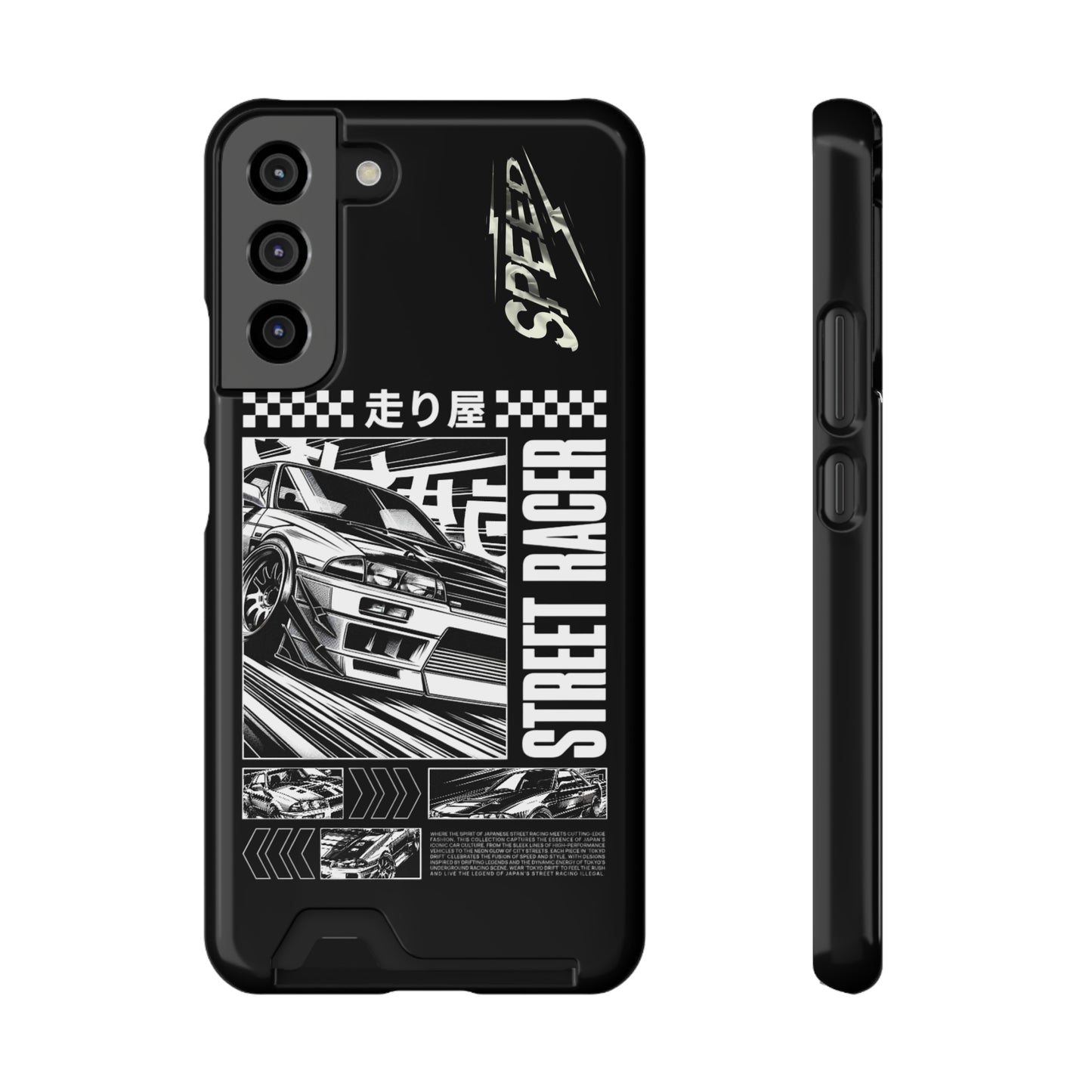 Street Race Phone Case with Card Holder, Racer's Gift, Car Enthusiast Accessory, Unique Phone Cover, Birthday Present, Modern Style