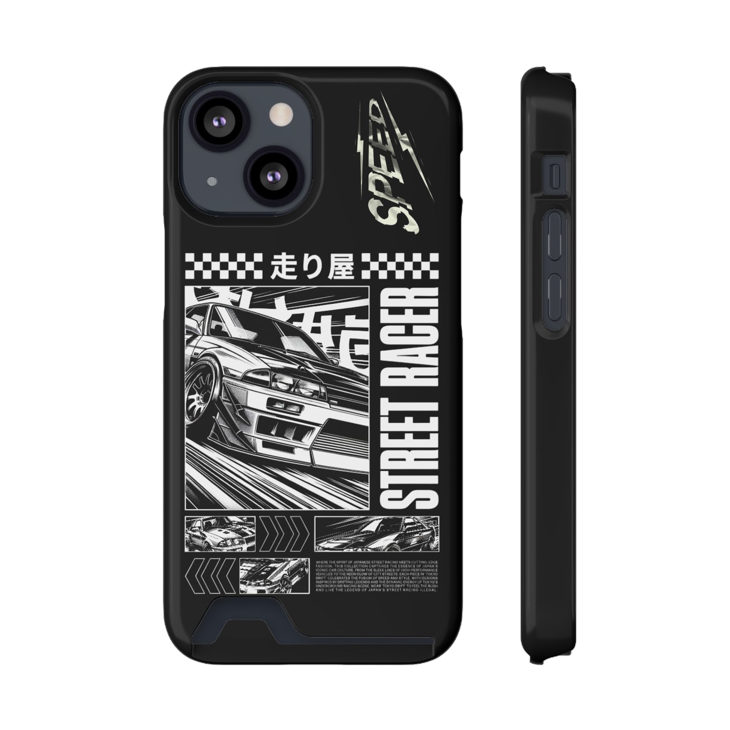 Street Race Phone Case with Card Holder, Racer's Gift, Car Enthusiast Accessory, Unique Phone Cover, Birthday Present, Modern Style