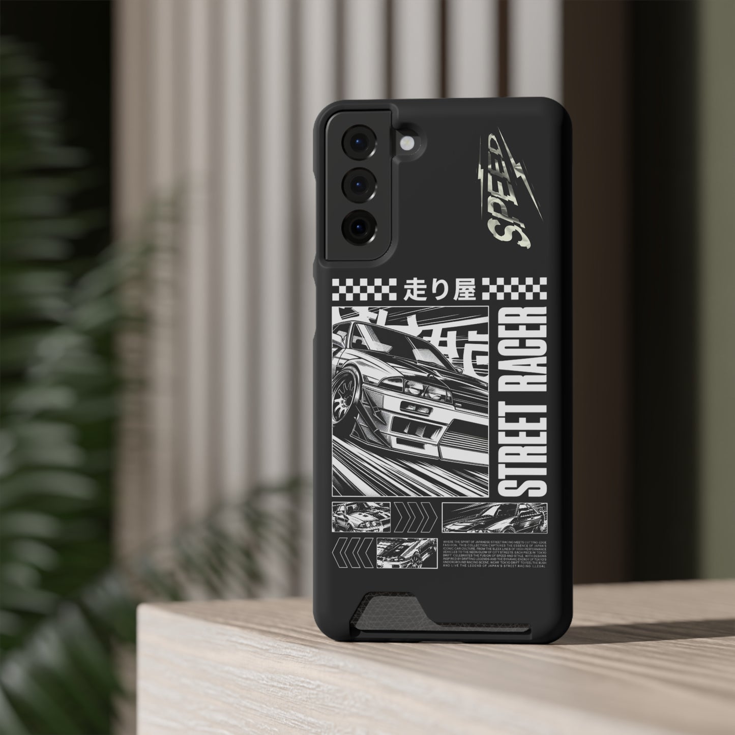 Street Race Phone Case with Card Holder, Racer's Gift, Car Enthusiast Accessory, Unique Phone Cover, Birthday Present, Modern Style