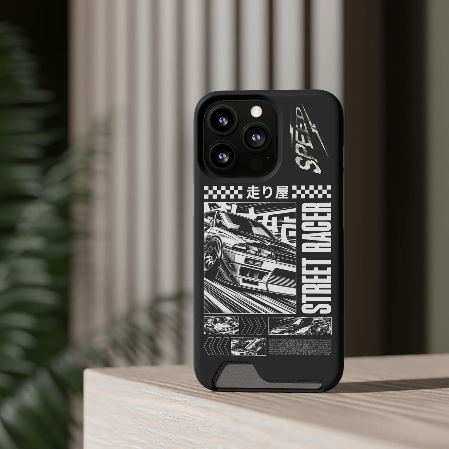 Street Race Phone Case with Card Holder, Racer's Gift, Car Enthusiast Accessory, Unique Phone Cover, Birthday Present, Modern Style