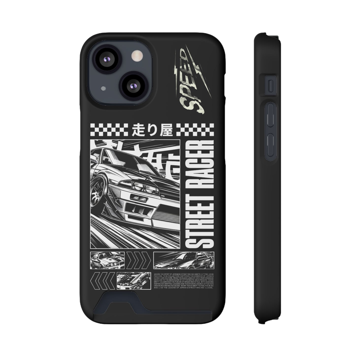 Street Race Phone Case with Card Holder, Racer's Gift, Car Enthusiast Accessory, Unique Phone Cover, Birthday Present, Modern Style