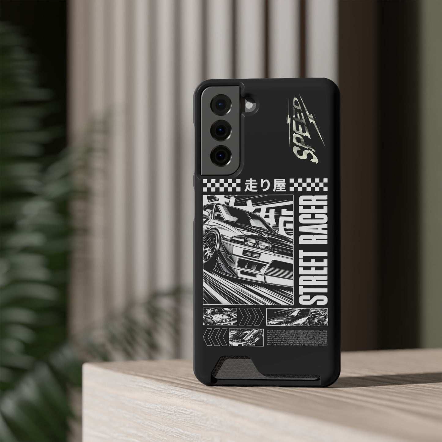 Street Race Phone Case with Card Holder, Racer's Gift, Car Enthusiast Accessory, Unique Phone Cover, Birthday Present, Modern Style